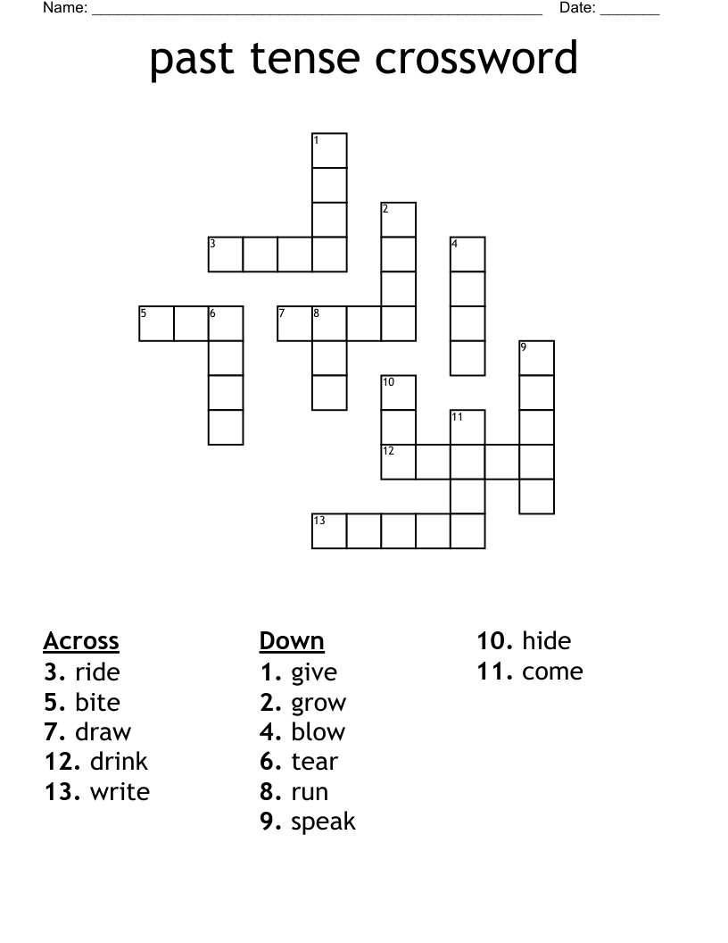Past Tense Crossword WordMint Past Tense Crossword WordMint