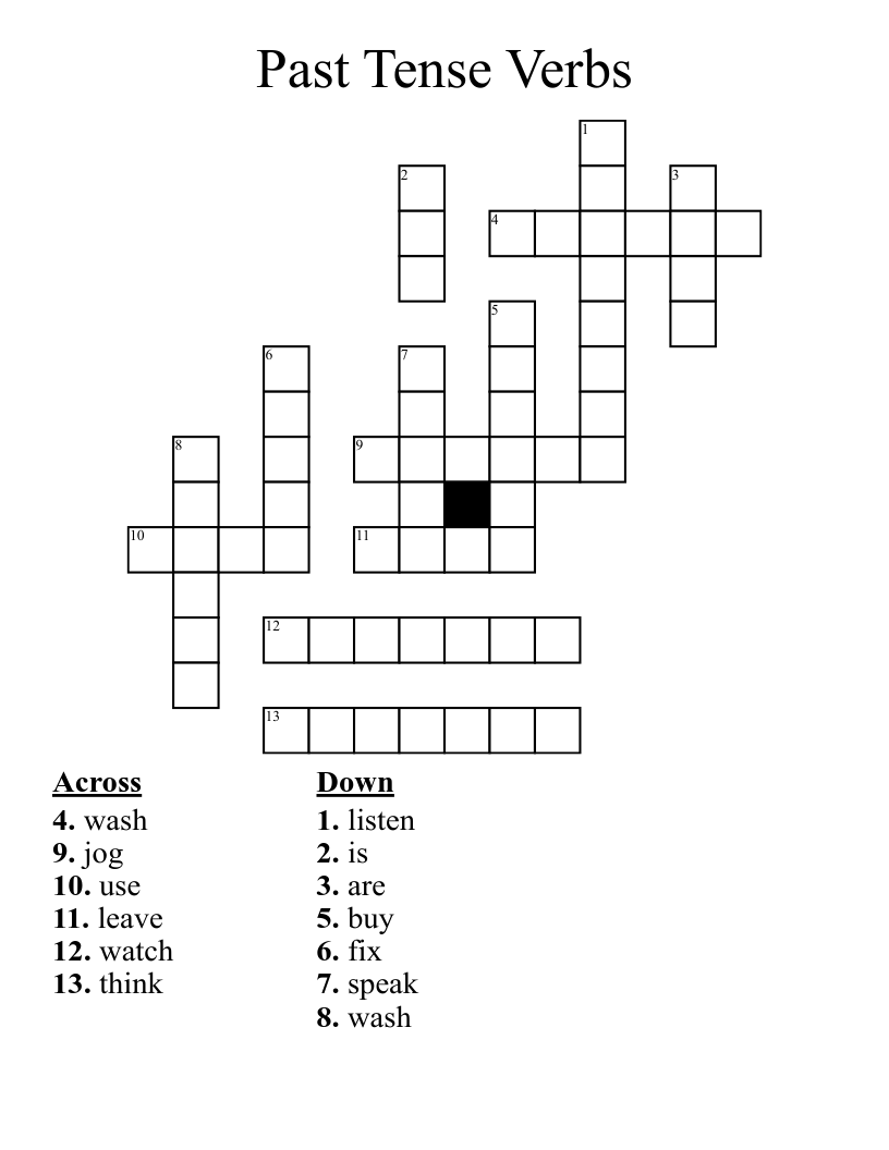 Past Tense Verbs Crossword WordMint Past Tense Verbs Crossword WordMint