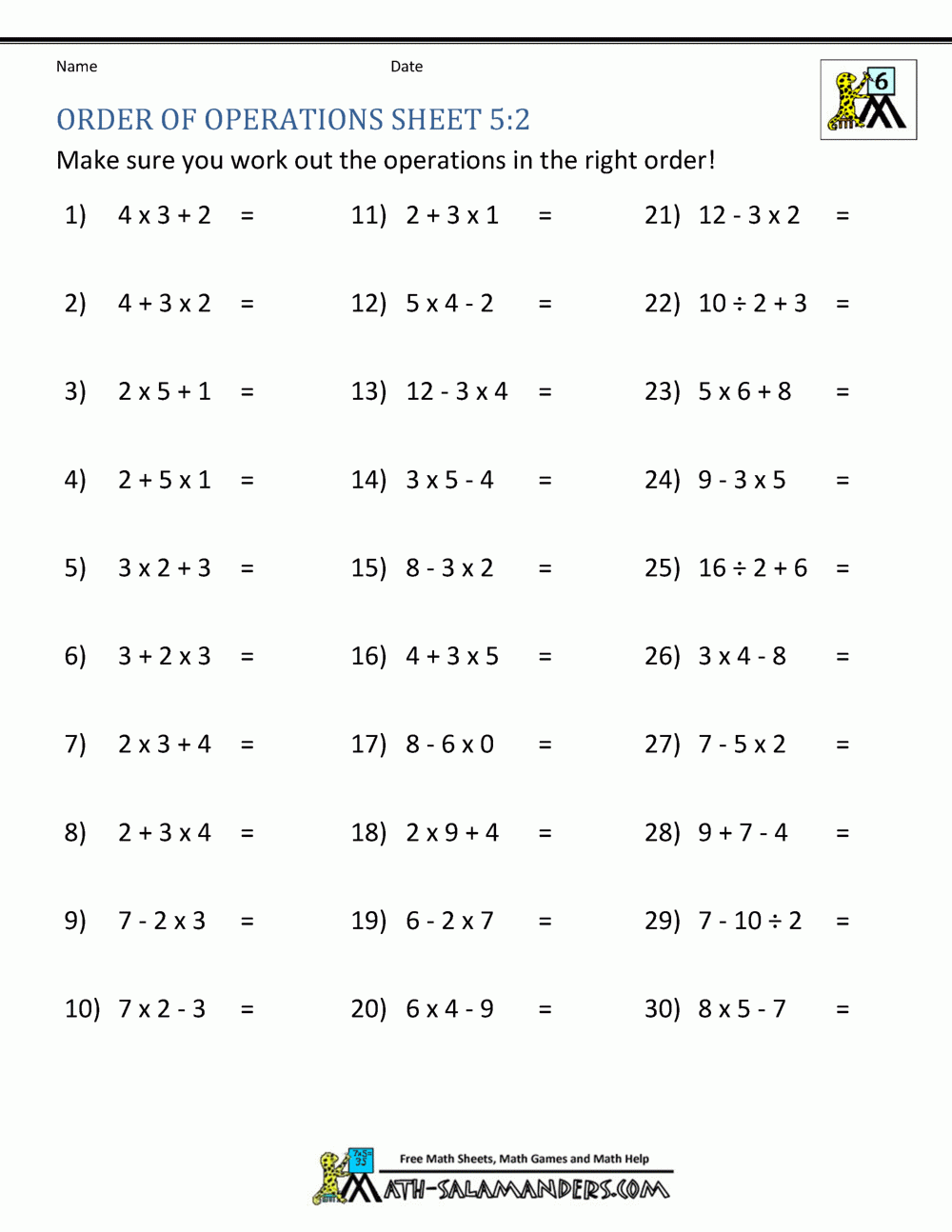 order of operations worksheet pdf order of operations worksheet pdf