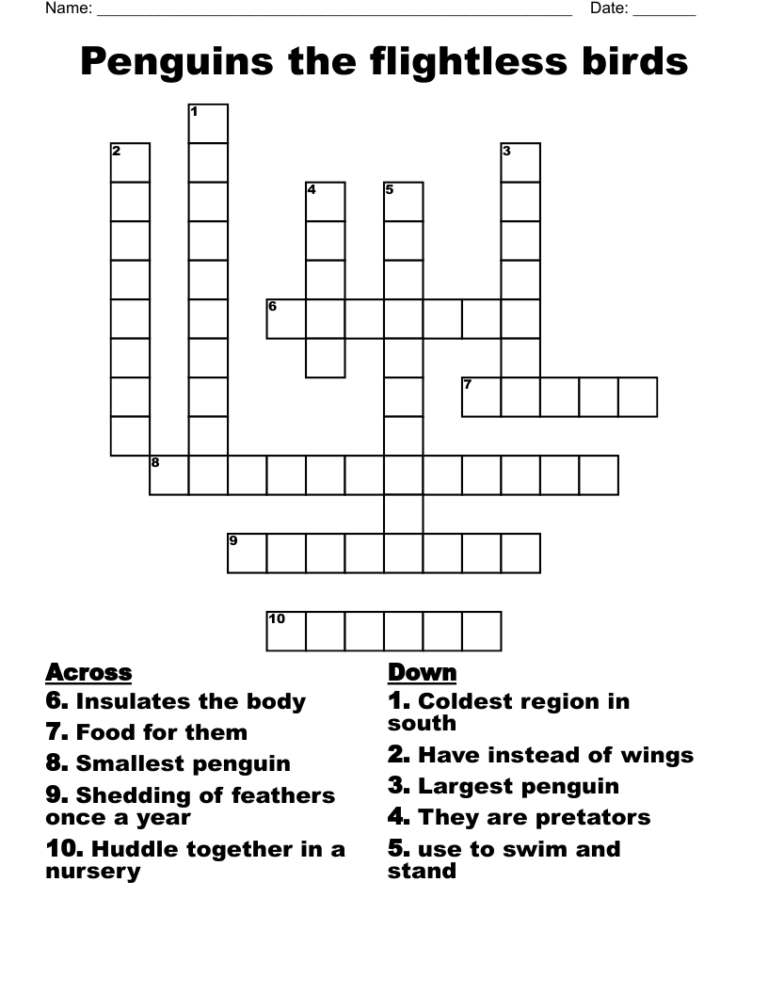 Penguins The Flightless Birds Crossword WordMint