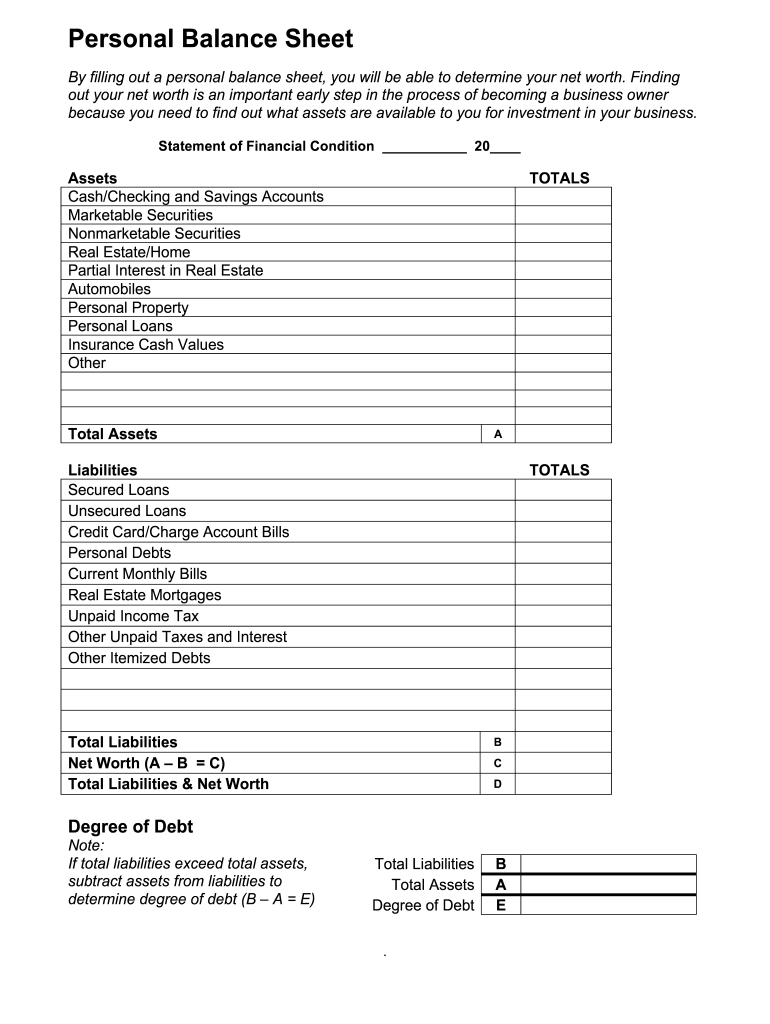 Personal Balance Sheet Template Pdf Fill Online Printable Fillable Blank PdfFiller Personal Balance Sheet Template Pdf Fill Online Printable Fillable Blank PdfFiller