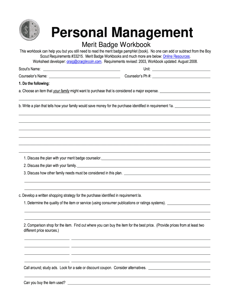Personal Management Merit Badge Workbook Fill Out Sign Online DocHub Personal Management Merit Badge Workbook Fill Out Sign Online DocHub