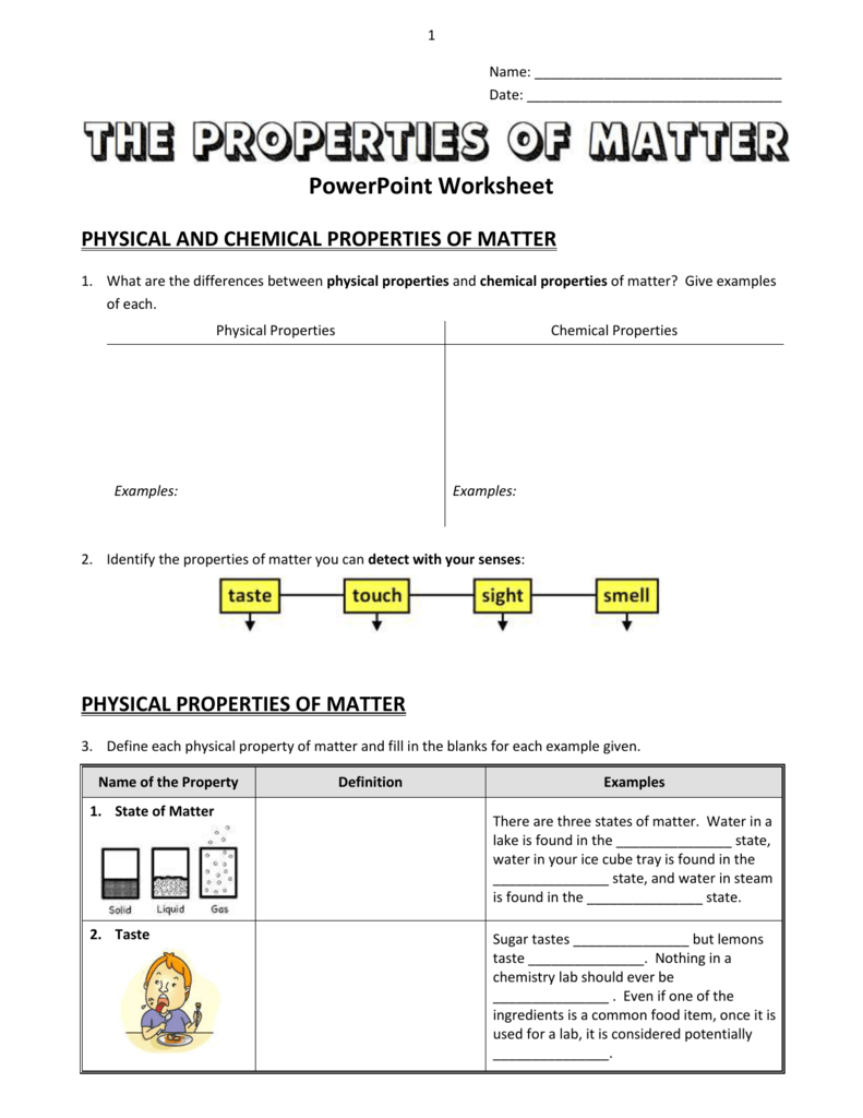 Physical Chemical Properties Of Matter Worksheet Physical Chemical Properties Of Matter Worksheet