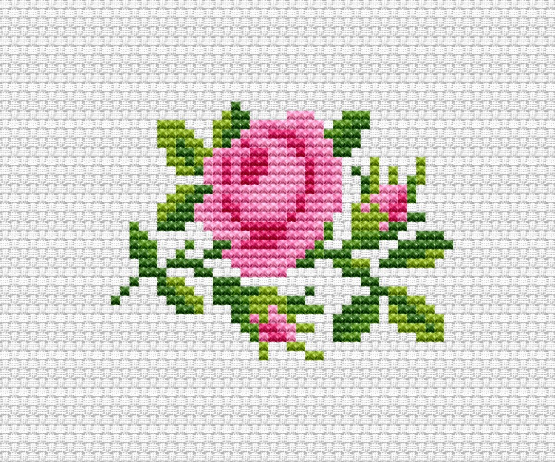 Pink Rose Cross Stitch Pattern Flower Beginner Embroidery Pink Rose Cross Stitch Pattern Flower Beginner Embroidery