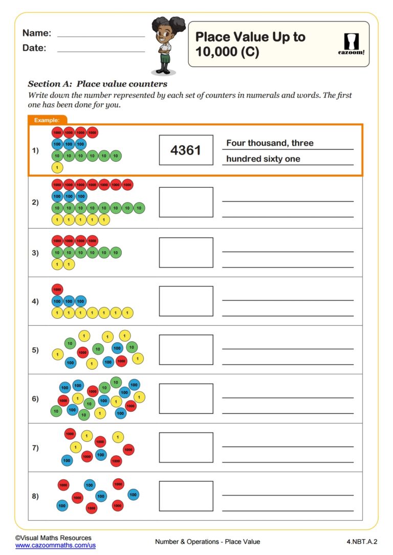 Place Value Up To 10 000 C PDF Printable Number And Operations Worksheets Cazoom Math