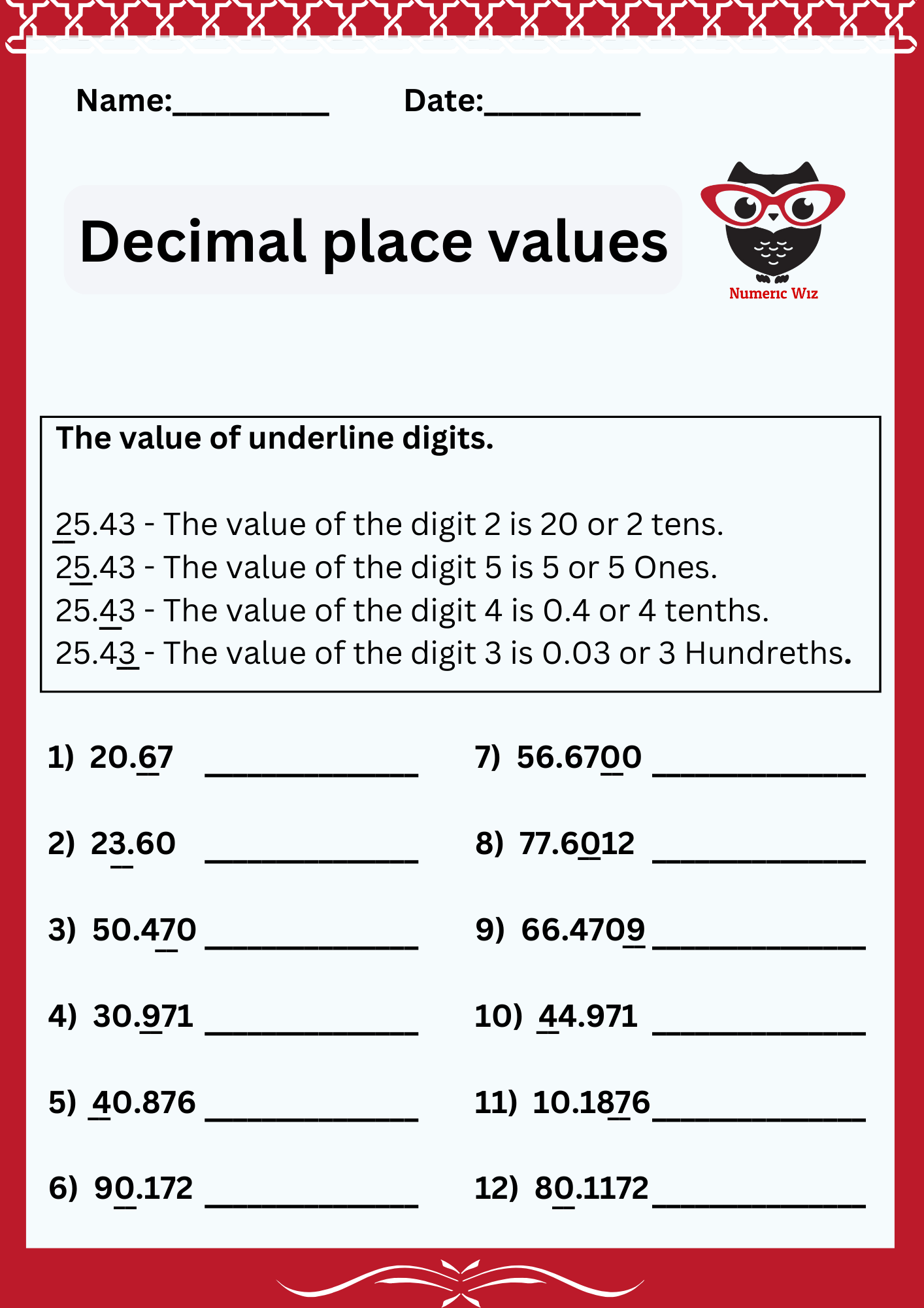 Place Values In Decimal Numbers Numericwiz Place Values In Decimal Numbers Numericwiz