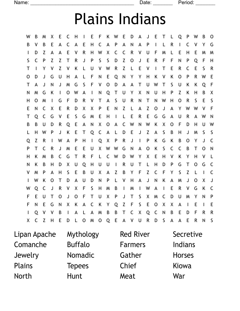 Plains Indians Word Search WordMint Plains Indians Word Search WordMint