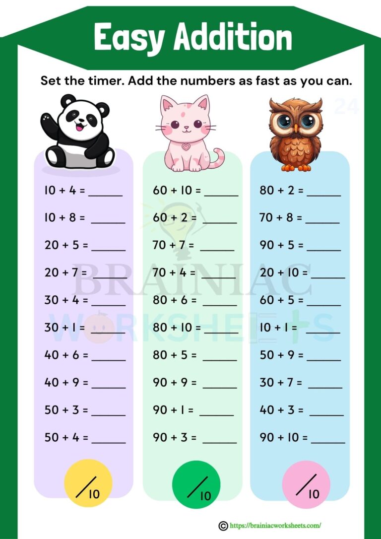 Playful Easy Addition Maths Worksheet For Class 2 Brainiac Worksheets
