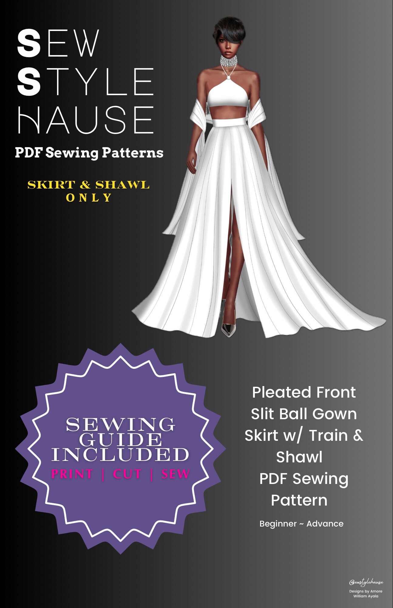Pleated Front Slit Ball Gown Skirt With Train Shawl PDF Sewing Pattern Etsy Pleated Front Slit Ball Gown Skirt With Train Shawl PDF Sewing Pattern Etsy
