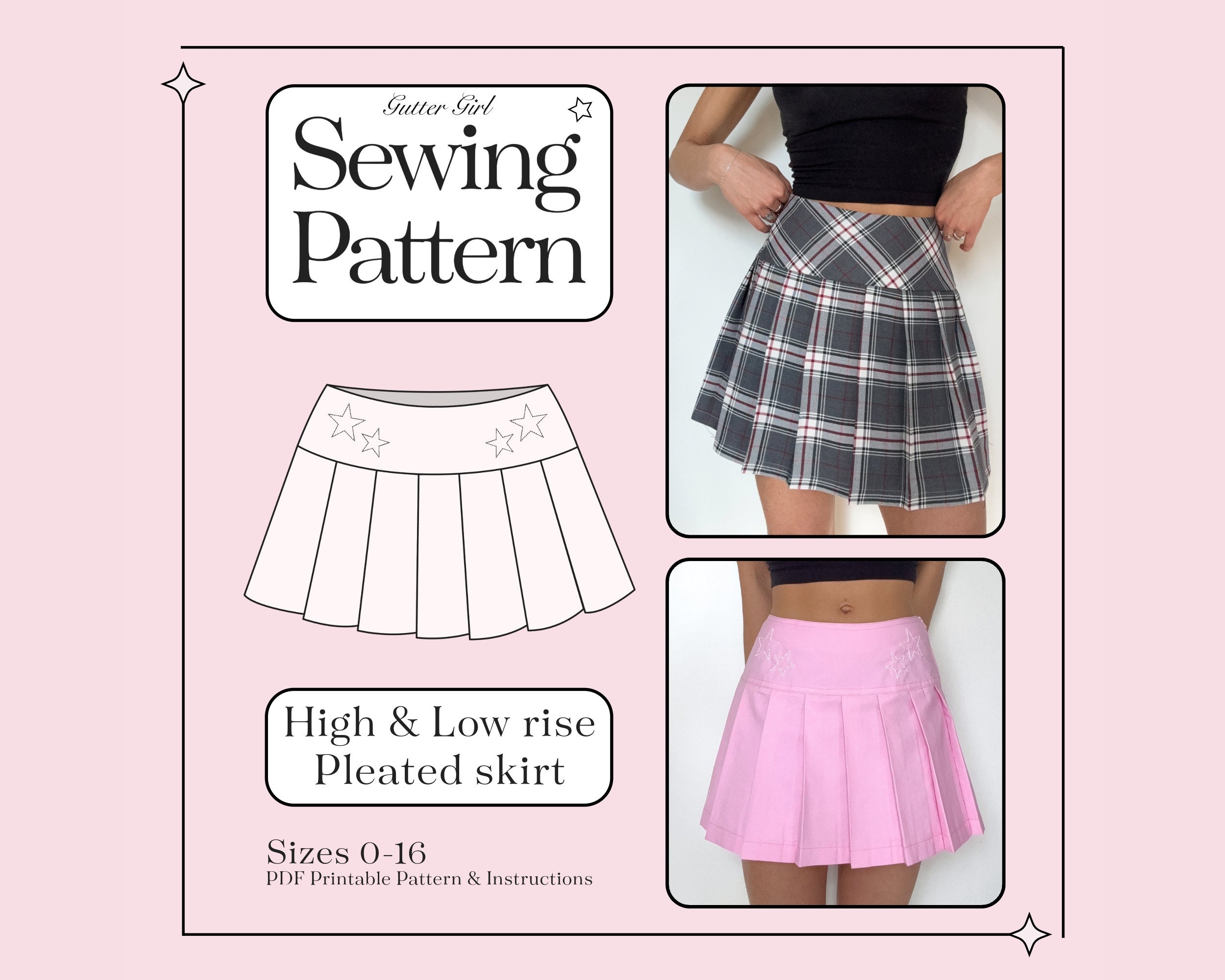 Pleated Mini Skirt Pattern PDF Print At Home Sizes 0 16 Instant Download High Low Rise With Star Embroidery Etsy Pleated Mini Skirt Pattern PDF Print At Home Sizes 0 16 Instant Download High Low Rise With Star Embroidery Etsy