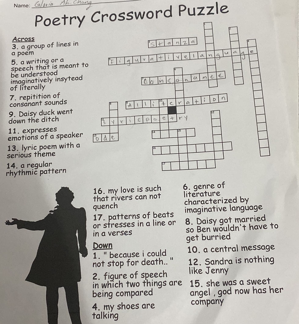 Poetry Crossword Puzzle Across 3 A Group StudyX Poetry Crossword Puzzle Across 3 A Group StudyX