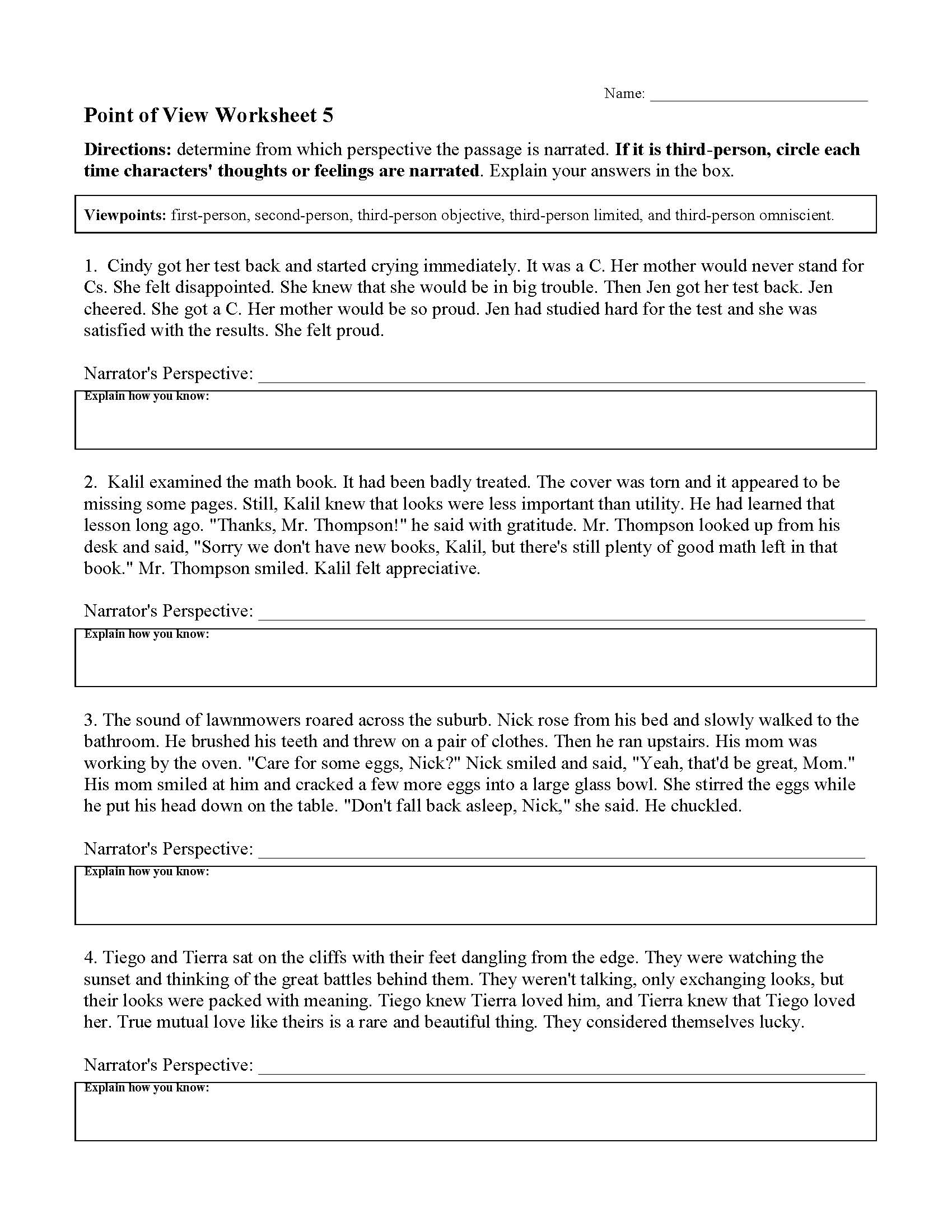 Point Of View Worksheets Reading Activities Point Of View Worksheets Reading Activities