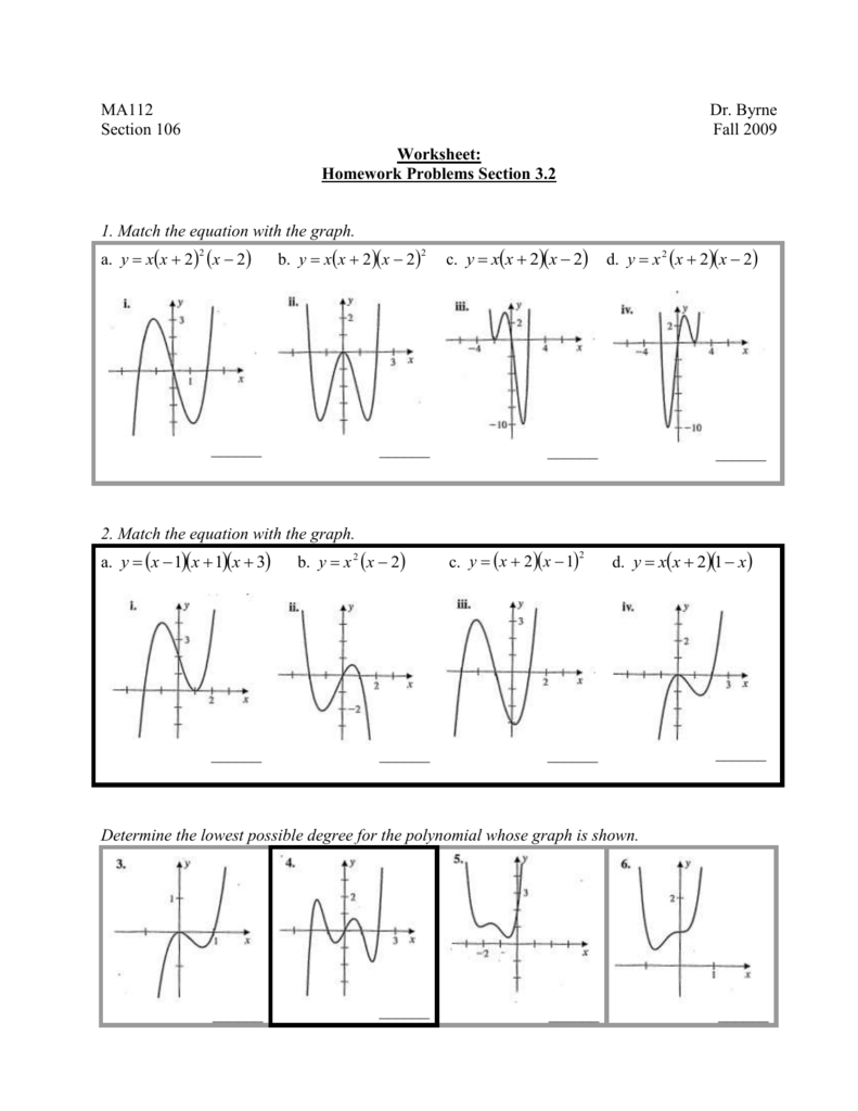 Polynomial Functions Worksheet Graphs Equations Polynomial Functions Worksheet Graphs Equations
