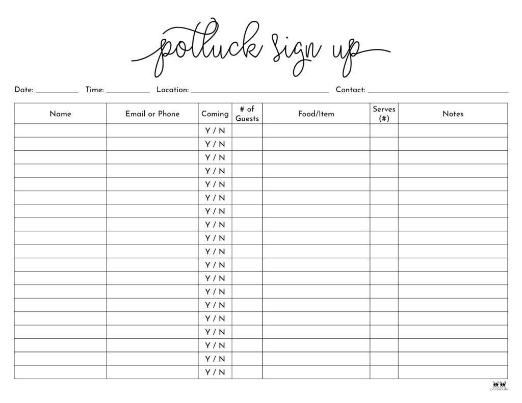 Potluck Sign Up Sheets 74 FREE Sheets Printabulls Potluck Sign Up Sheets 74 FREE Sheets Printabulls