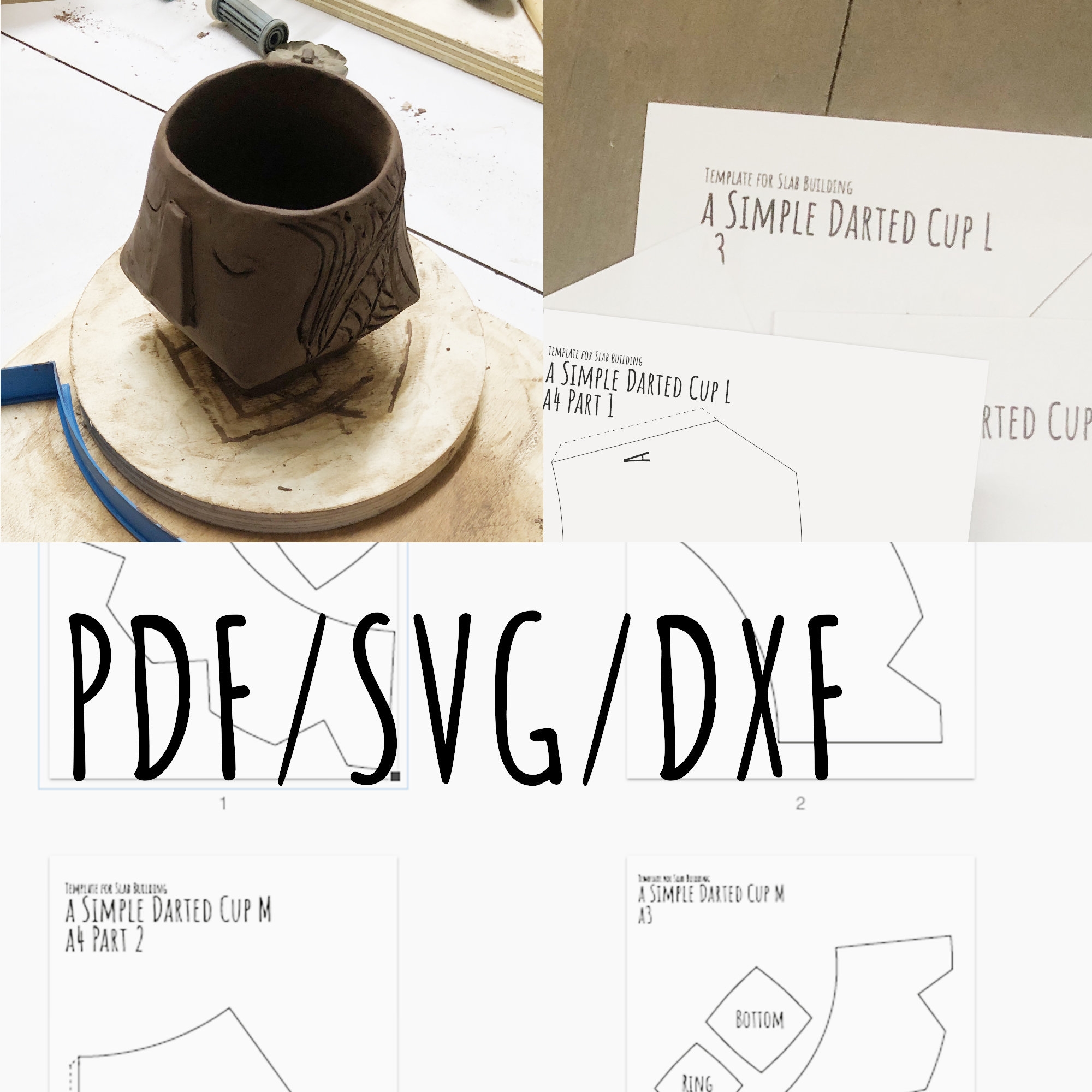 Pottery Template For Slab Building A Simple Darted Cup SVG Pdf DXF Etsy Hong Kong