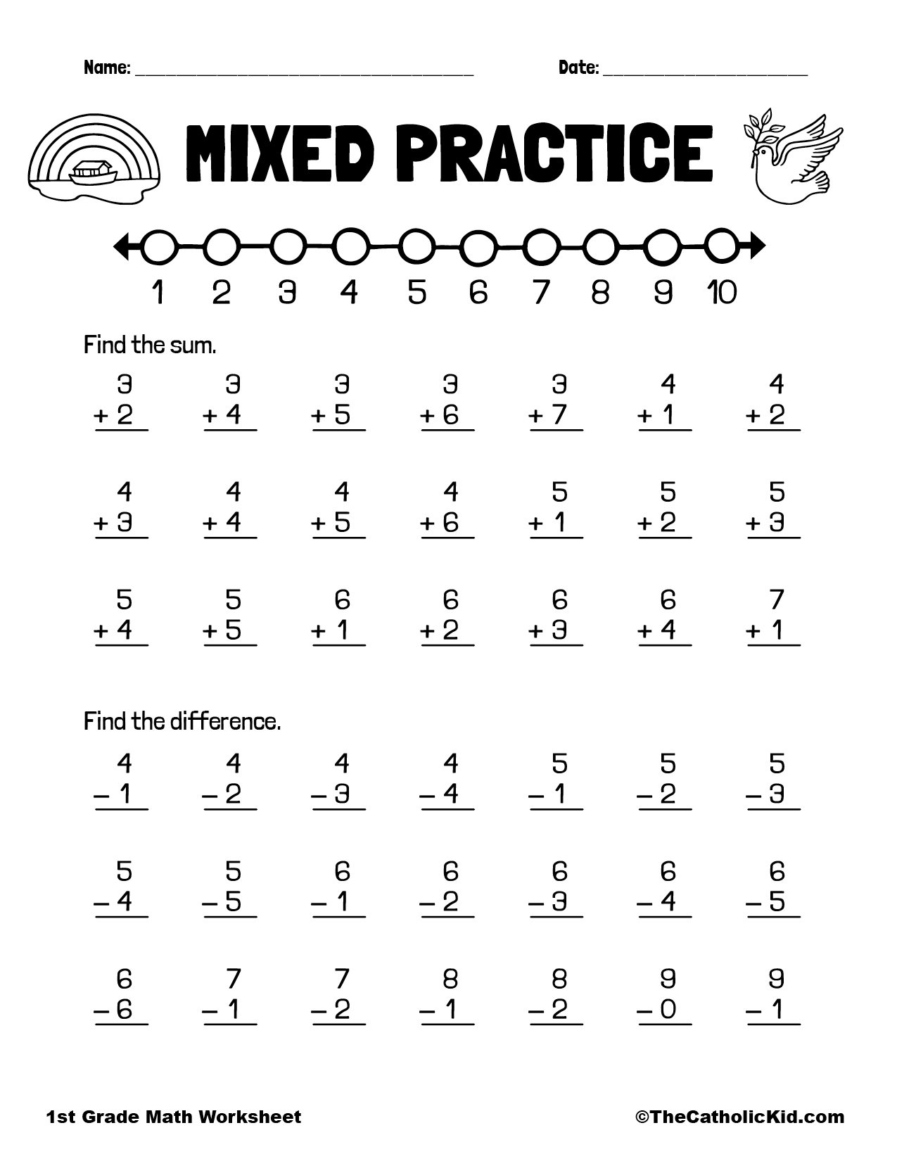 Practice Addition Subtraction 1st Grade Math Worksheet Catholic TheCatholicKid Practice Addition Subtraction 1st Grade Math Worksheet Catholic TheCatholicKid