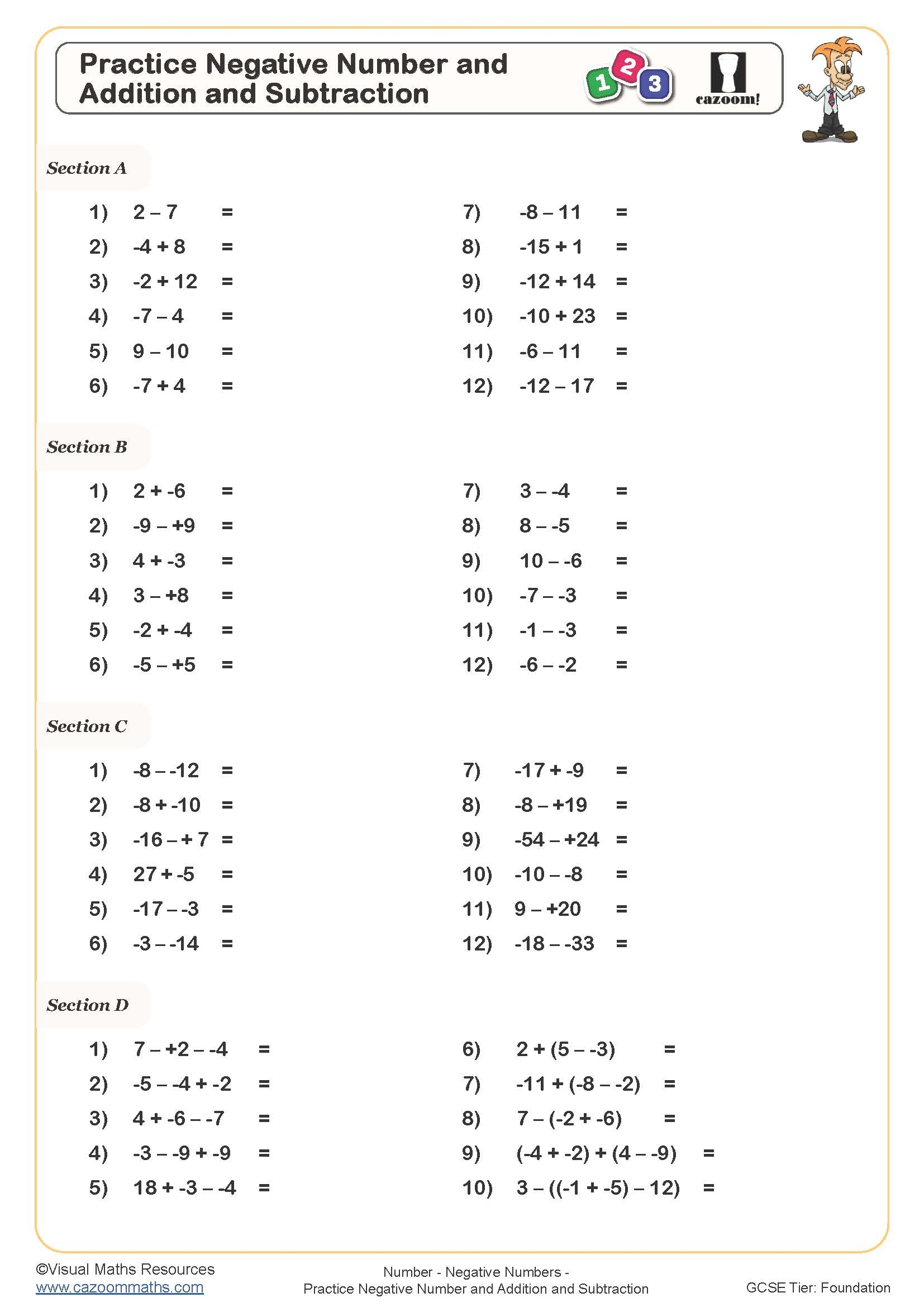 Practice Negative Number And Addition And Subtraction Worksheet Printable PDF Worksheets Practice Negative Number And Addition And Subtraction Worksheet Printable PDF Worksheets