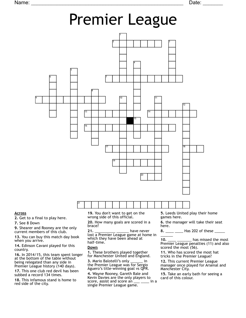 Premier League Crossword WordMint Premier League Crossword WordMint