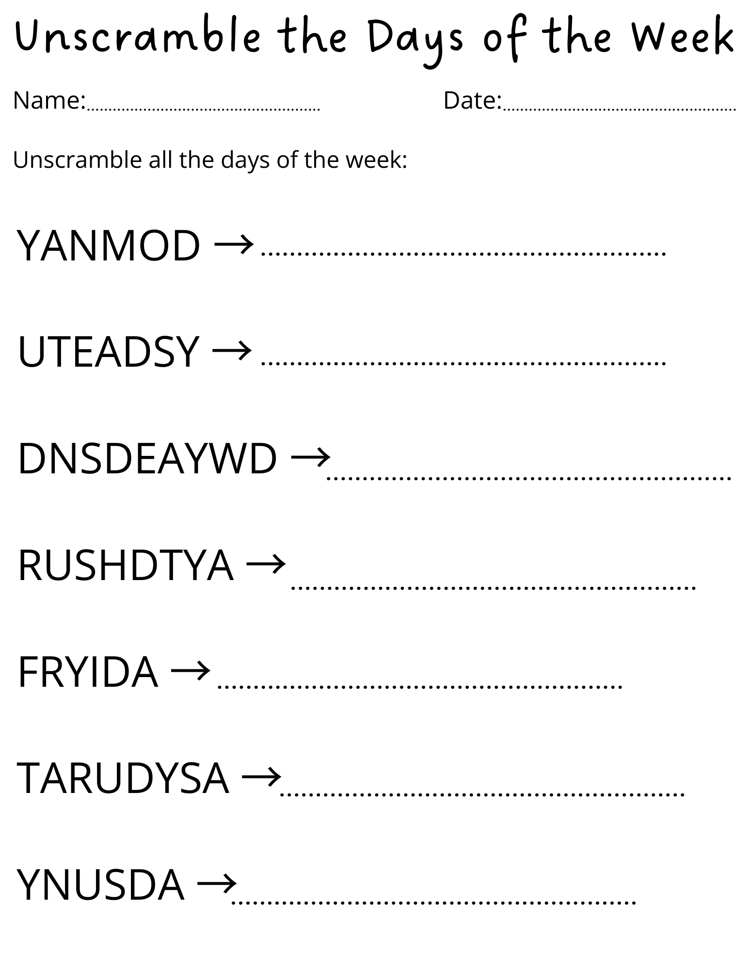 Preschool Unscramble The Days Of The Week For Kindergarten Made By Teachers Preschool Unscramble The Days Of The Week For Kindergarten Made By Teachers