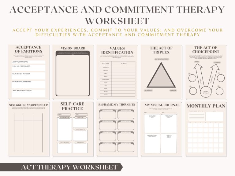 Printable Acceptance Therapy Worksheets Mindfulness DBT And ACT Techniques CBT Values Bullseyes Therapy Mental Health Worksheets Etsy