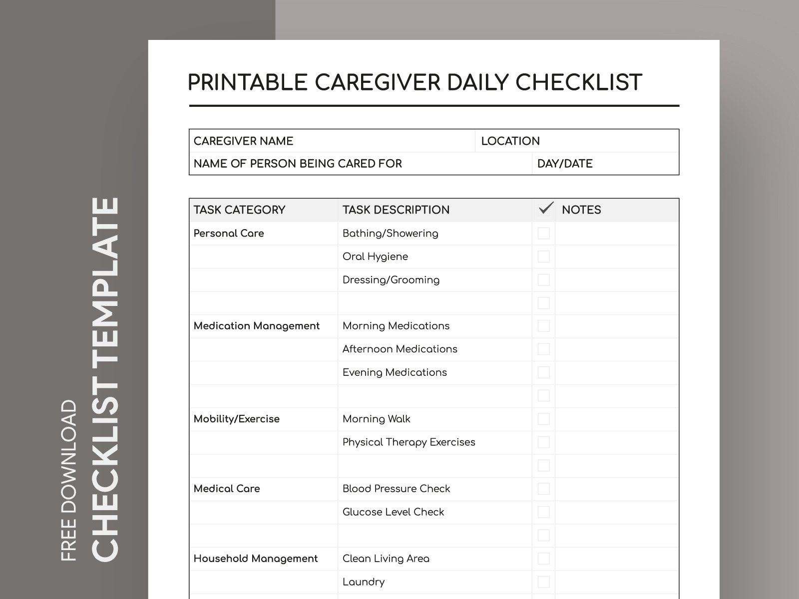 Printable Caregiver Daily Checklist By Gdoc On Dribbble