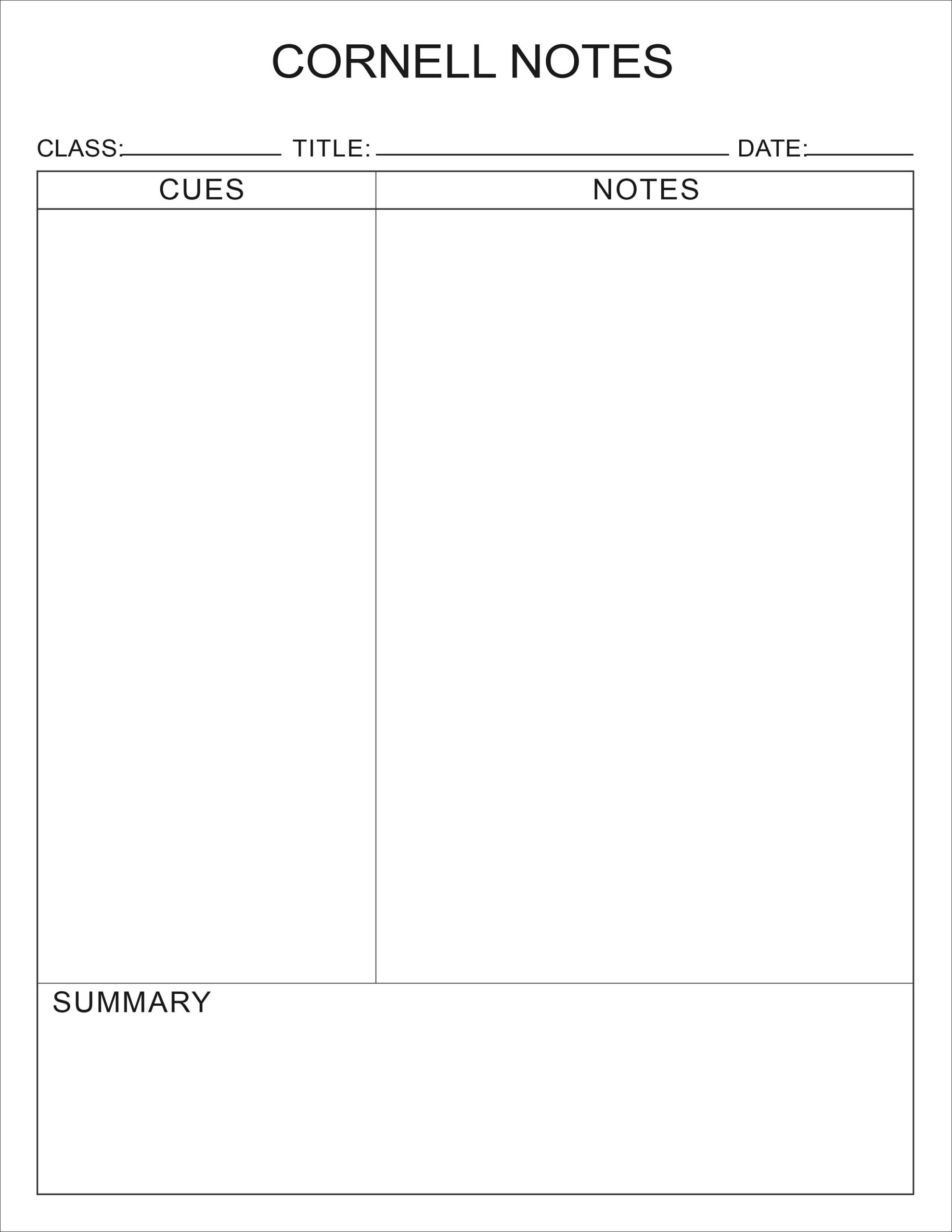 Printable Cornell Notes Plain Template PDF File Etsy Printable Cornell Notes Plain Template PDF File Etsy