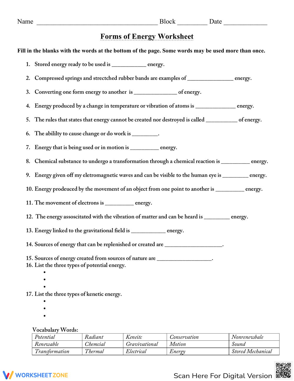 Printable Forms Of Energy Worksheets Download Printable Forms Of Energy Worksheets Download