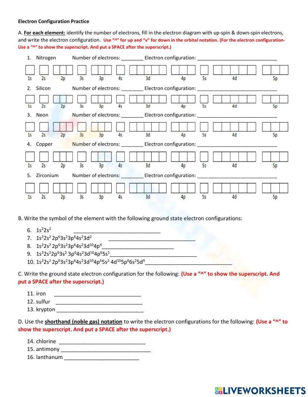 Printable Grade 11 Electron Configuration Practice Worksheets