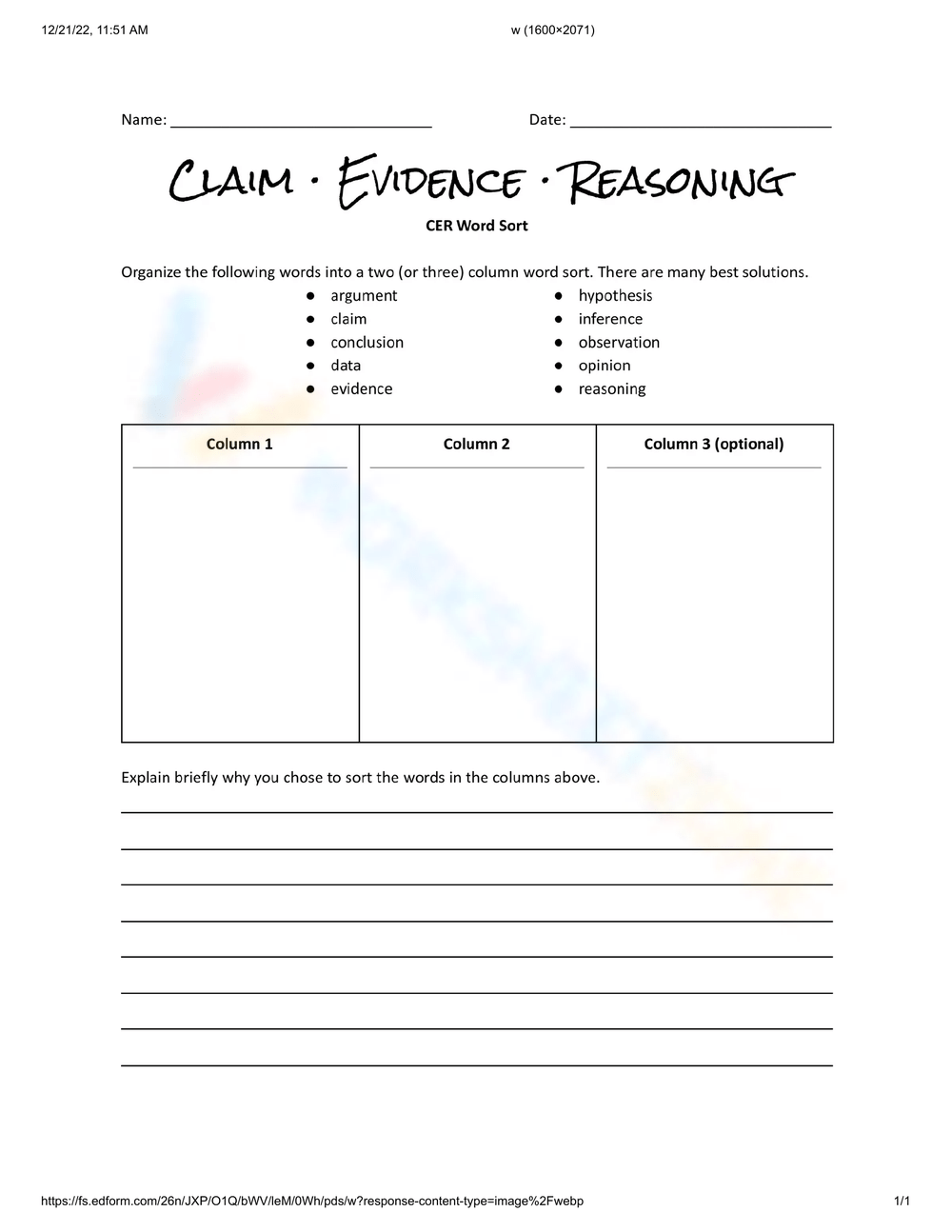Printable Grade 5 Claim Evidence Reasoning Worksheets Printable Grade 5 Claim Evidence Reasoning Worksheets