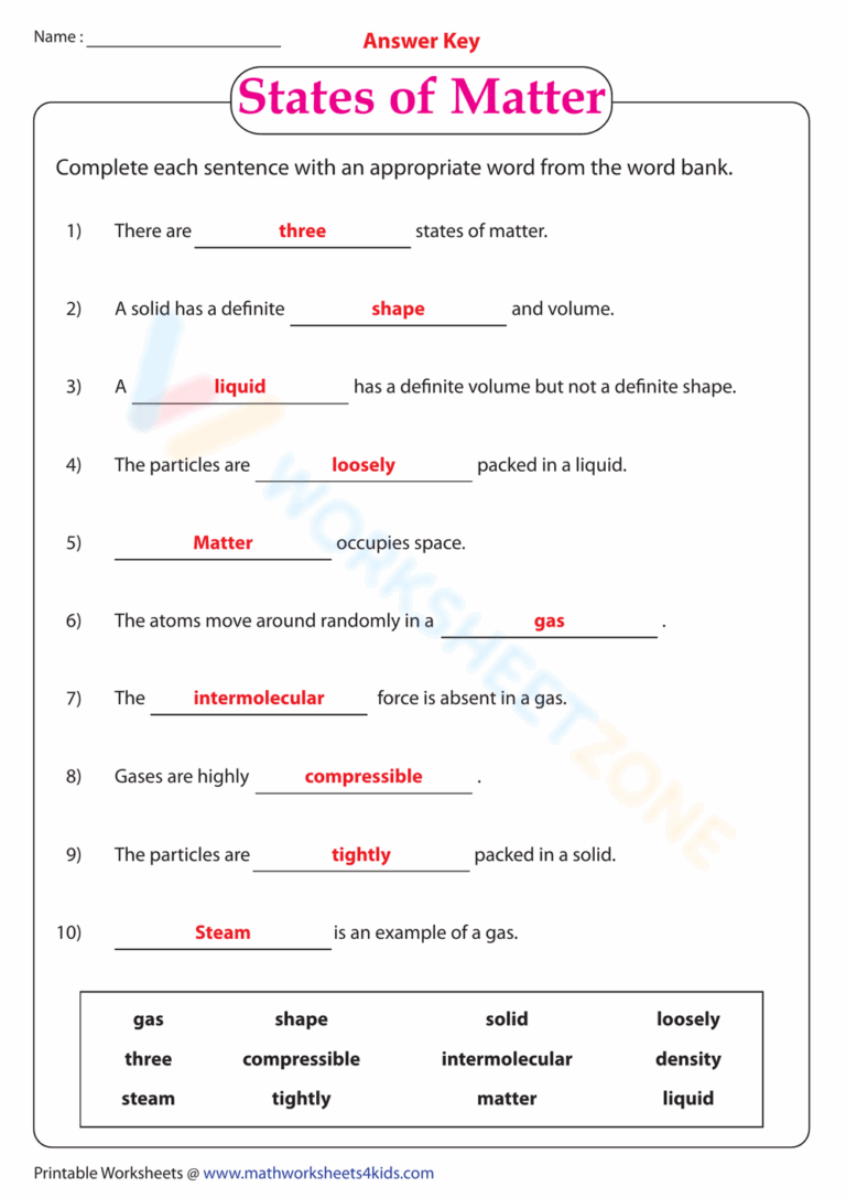 Printable Grade 5 Science Worksheets
