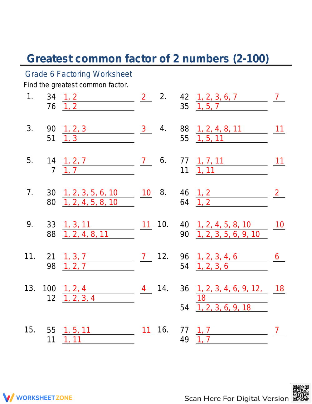 Printable Grade 6 Greatest Common Factor Worksheets Download Printable Grade 6 Greatest Common Factor Worksheets Download
