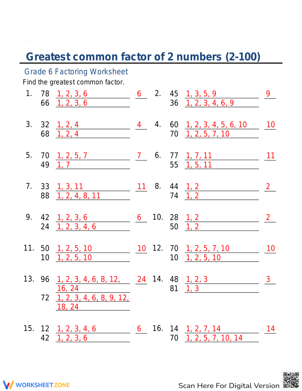 Printable Grade 6 Greatest Common Factor Worksheets Download Printable Grade 6 Greatest Common Factor Worksheets Download