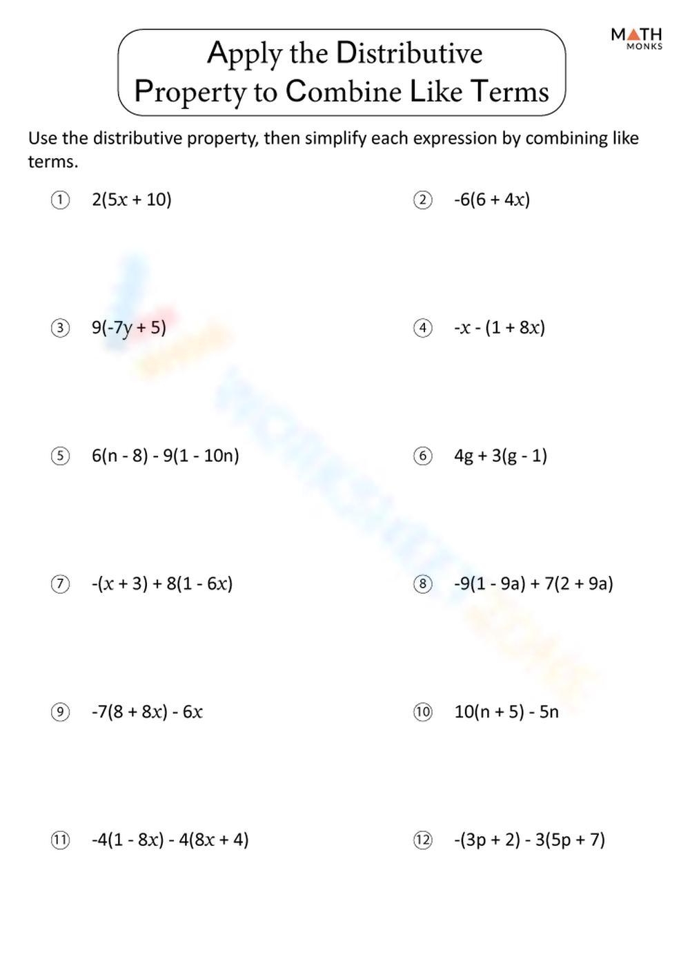 Printable Grade 8 Combining Like Terms Worksheets Download Printable Grade 8 Combining Like Terms Worksheets Download