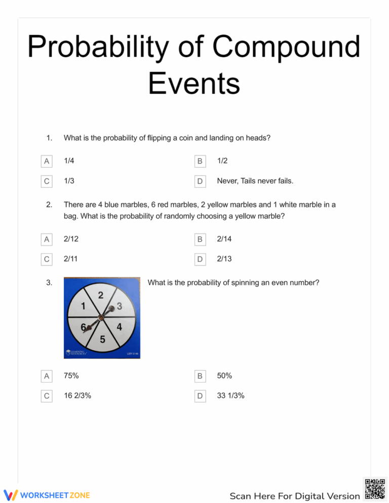 Printable Grade 8 Probability Of Compound Events Worksheets