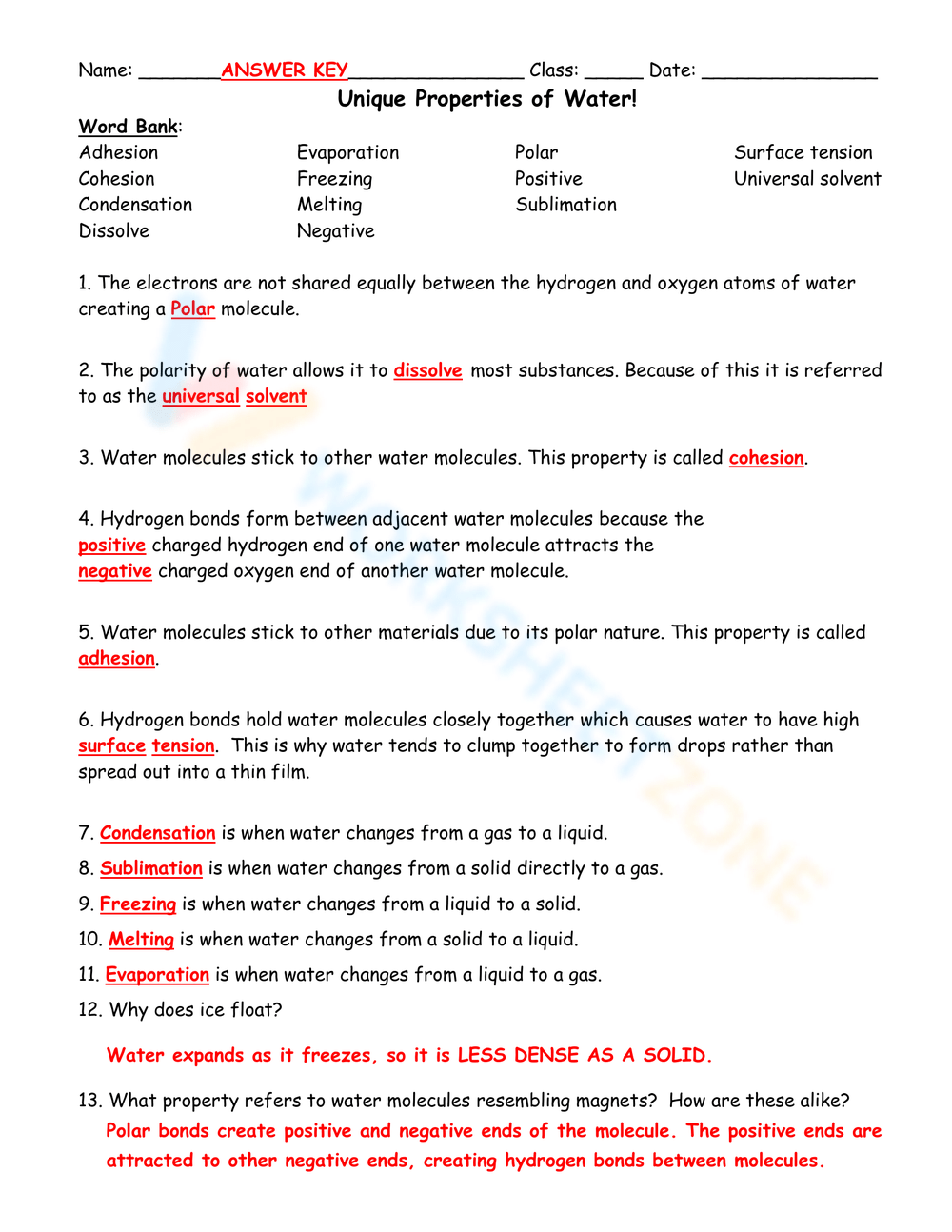 Printable Grade 8 Properties Of Water Worksheets Printable Grade 8 Properties Of Water Worksheets