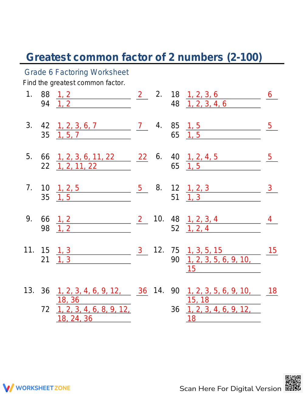 Printable Greatest Common Factor Worksheets Download Printable Greatest Common Factor Worksheets Download