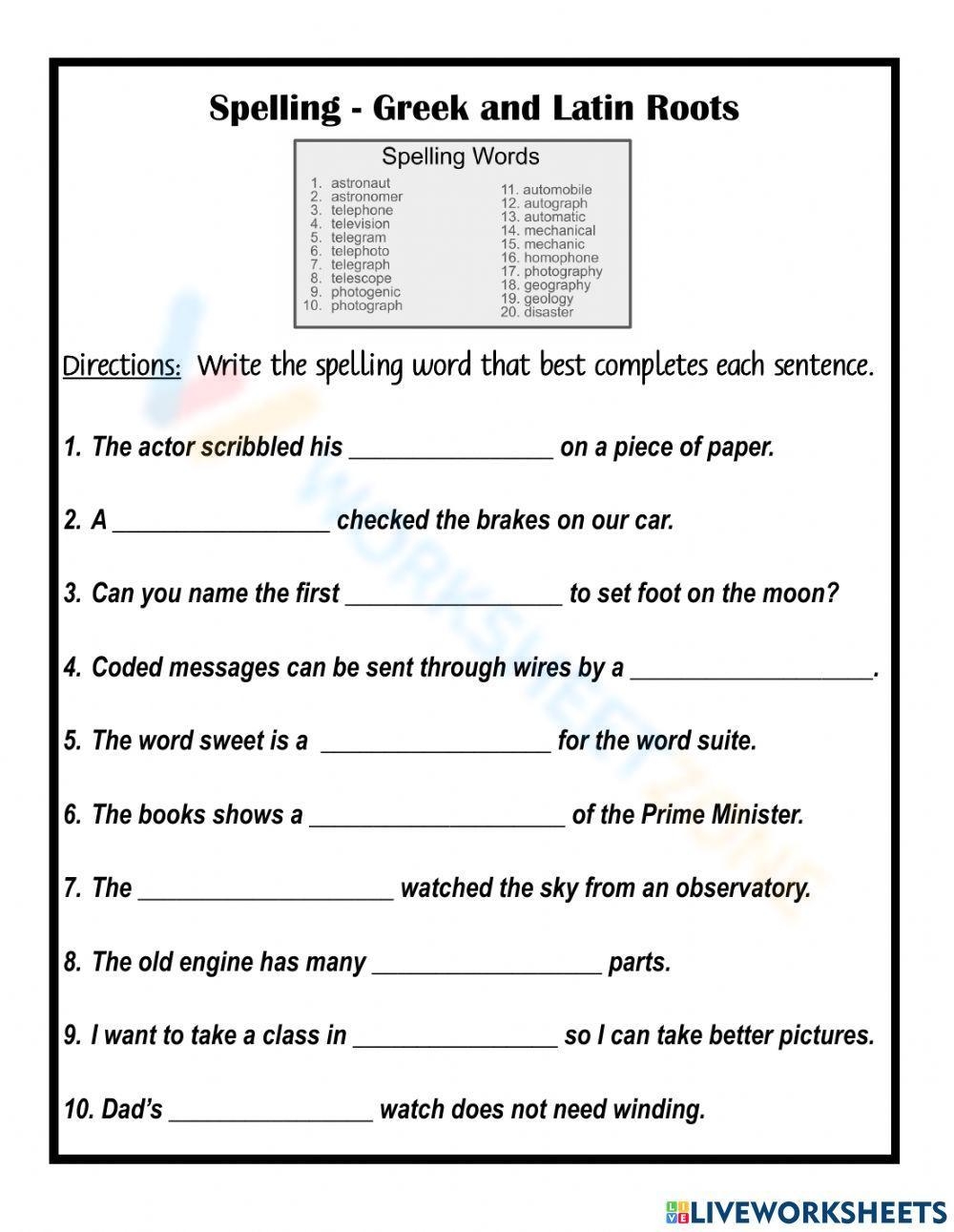 Printable Greek And Latin Roots Worksheets Printable Greek And Latin Roots Worksheets