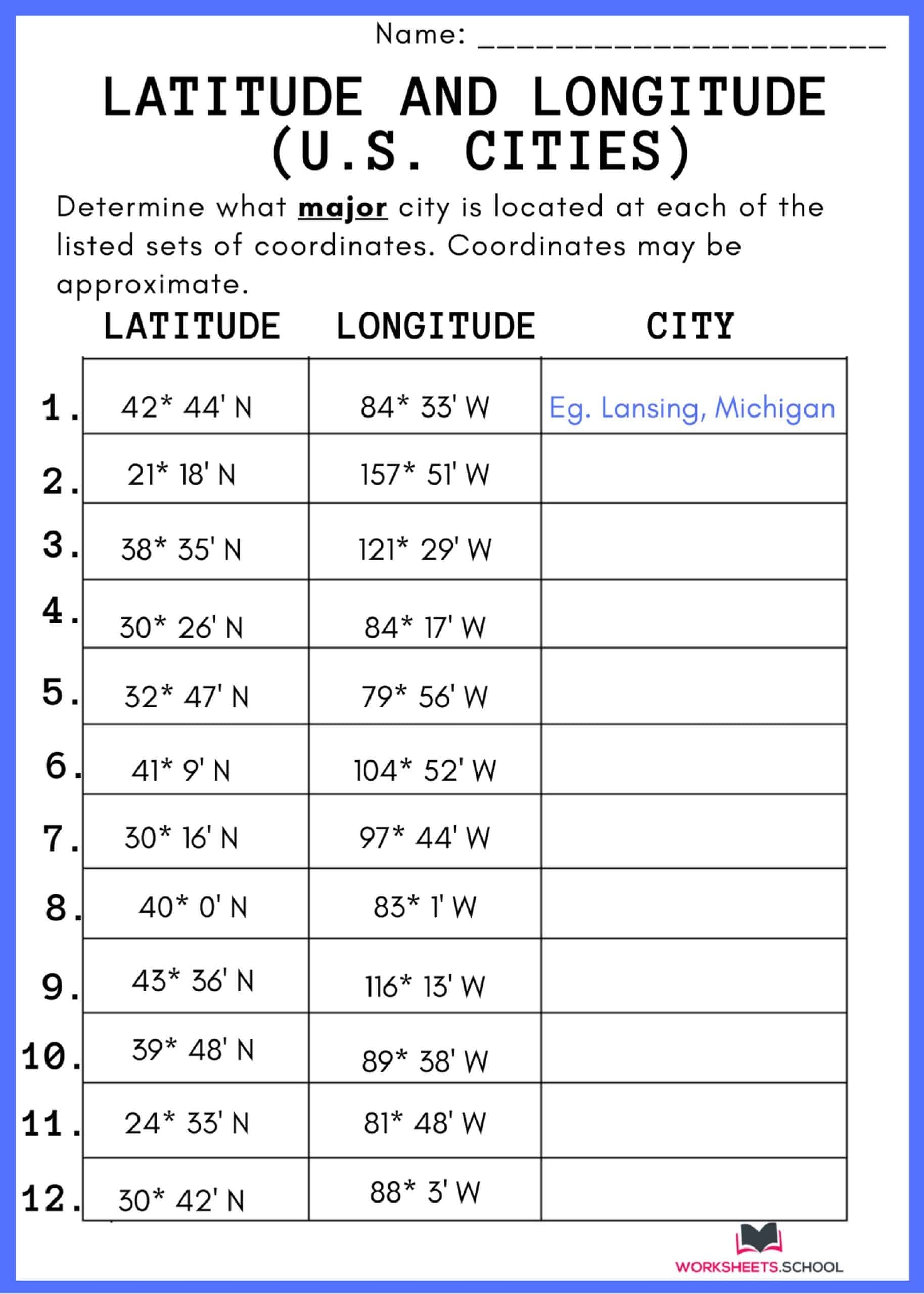 Printable Latitude And Longitude Worksheets Printable Latitude And Longitude Worksheets