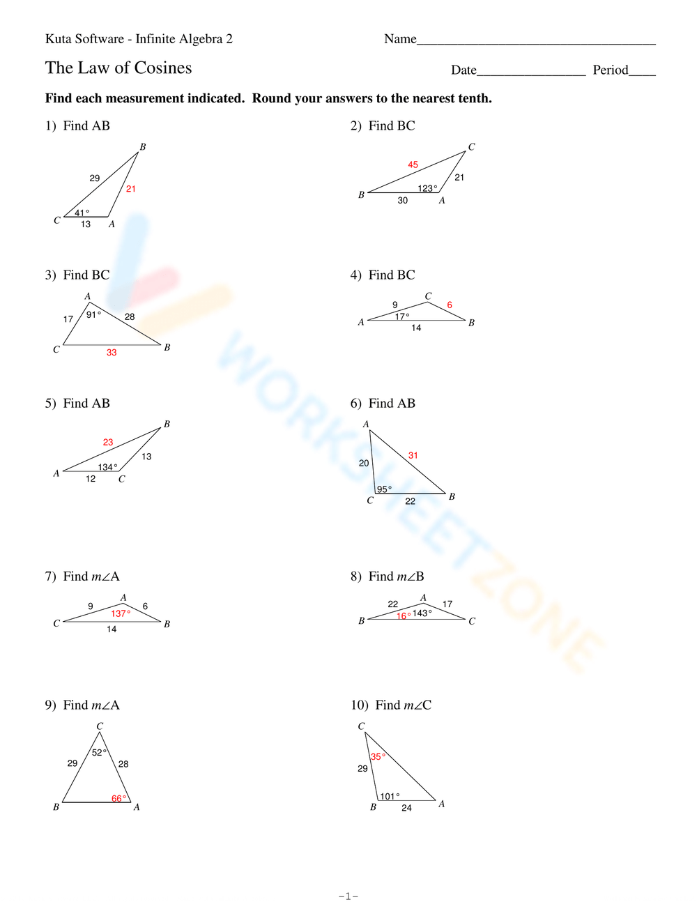 Printable Law Of Cosines Worksheets Download Printable Law Of Cosines Worksheets Download