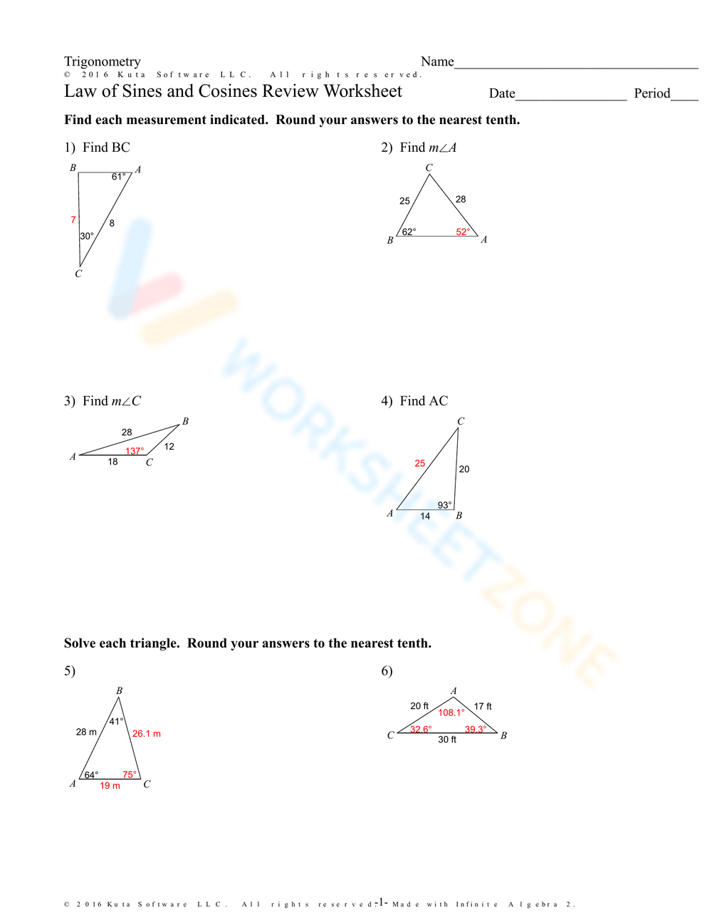 Printable Law Of Sines Worksheets Printable Law Of Sines Worksheets