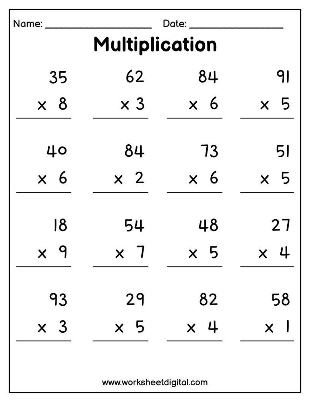 Printable Multiplication Worksheets 2 Digit X 1 Digit PDF Etsy Printable Multiplication Worksheets 2 Digit X 1 Digit PDF Etsy
