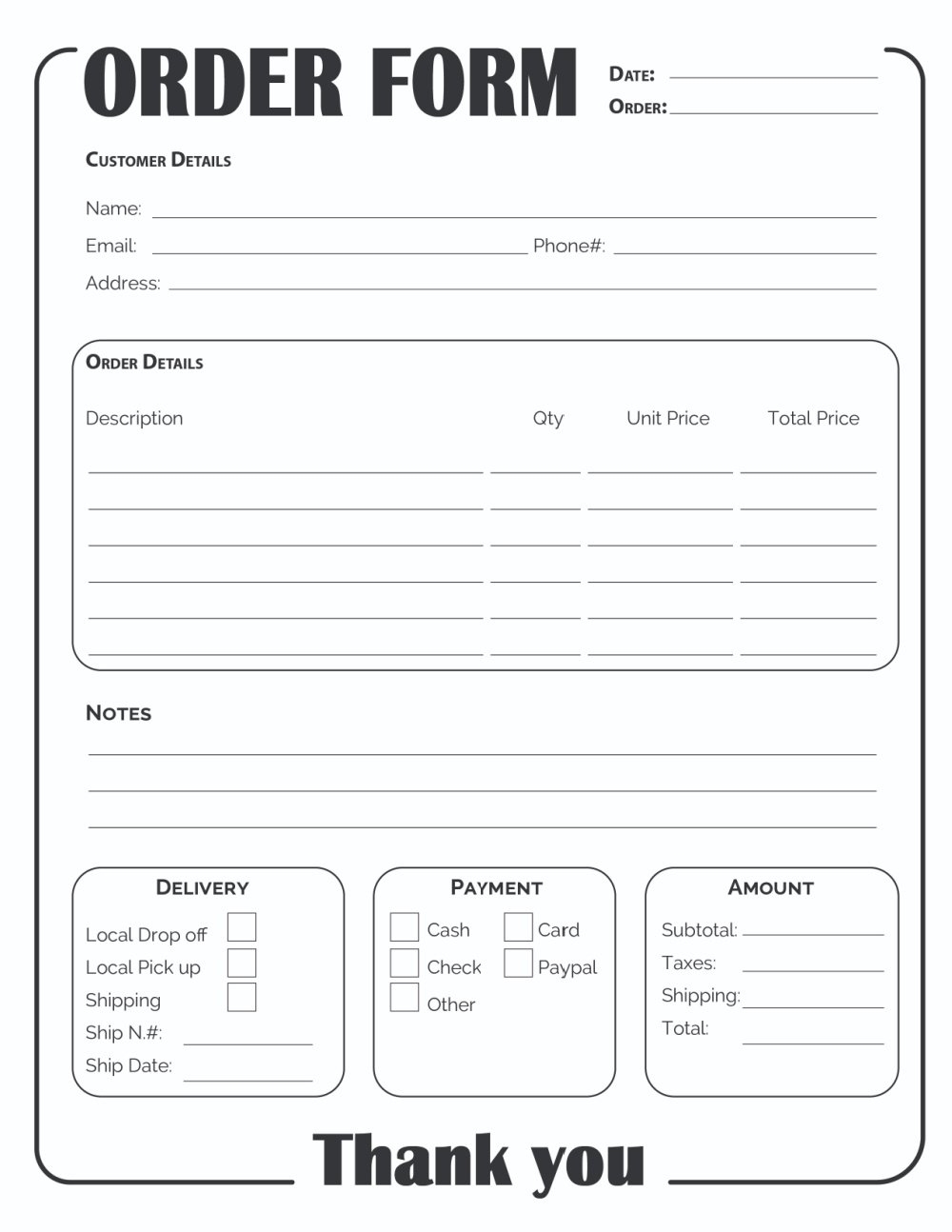 Printable Order Form Template 2 Options Printable Order Form Template 2 Options