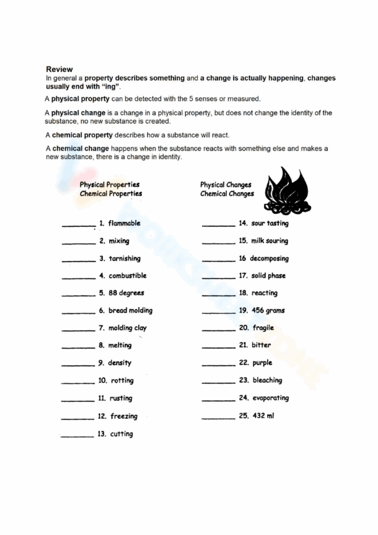 Printable Physical And Chemical Changes Worksheets Download