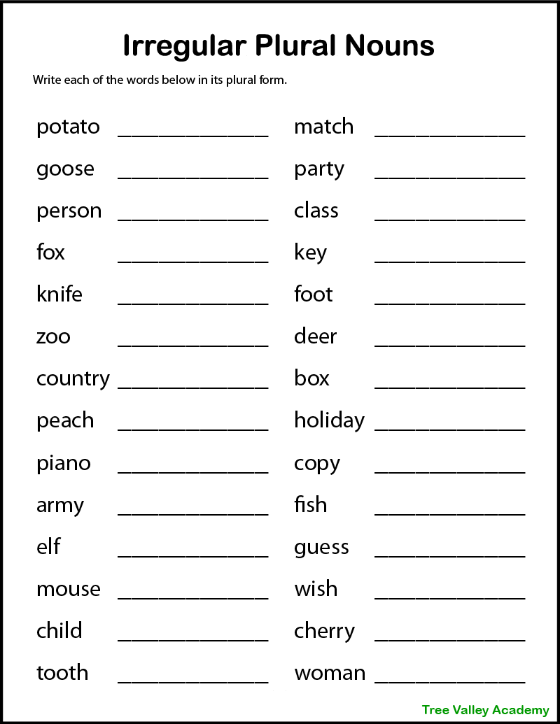 Printable Plural Nouns Worksheets For Kids Tree Valley Academy Printable Plural Nouns Worksheets For Kids Tree Valley Academy