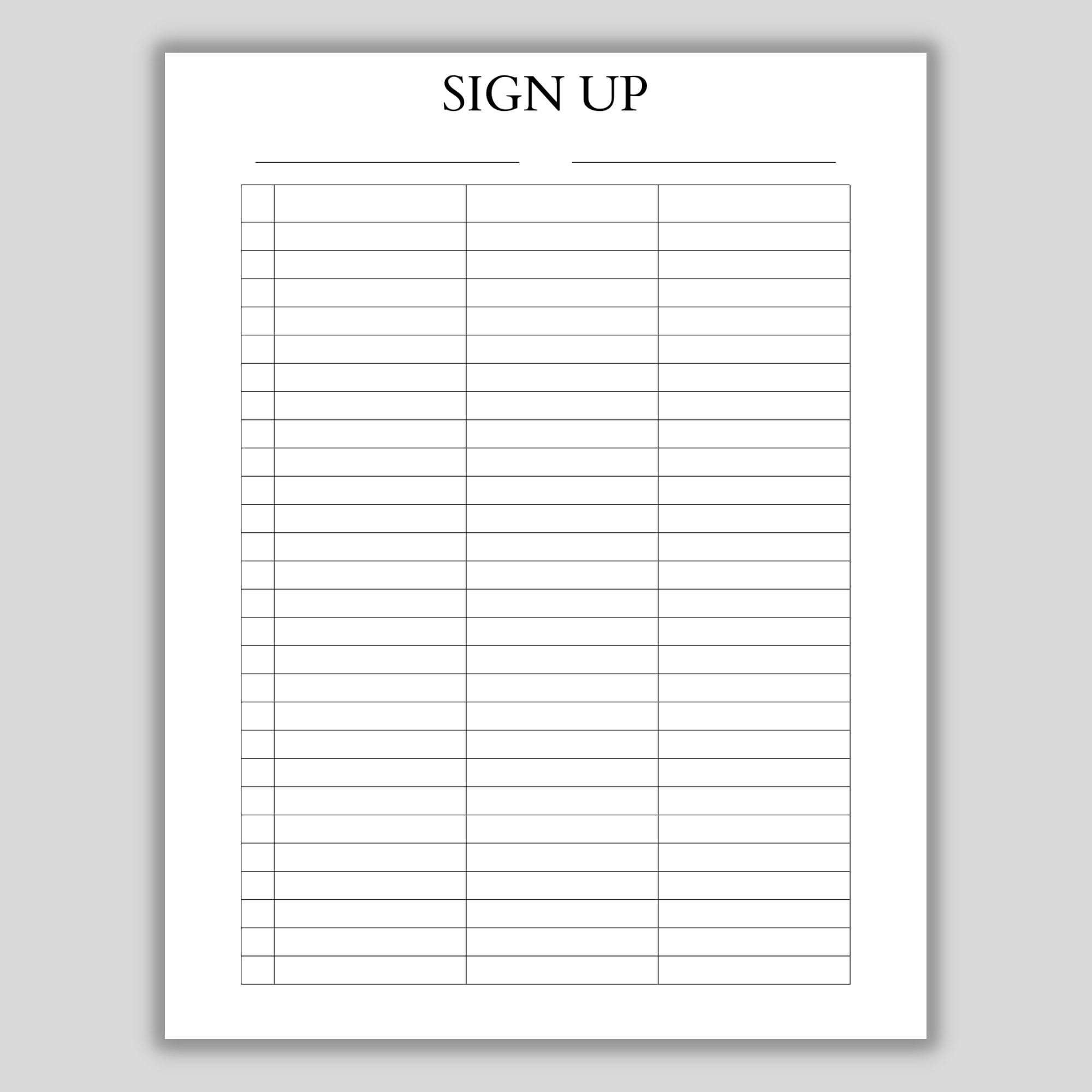 sign up sheet printable template sign up sheet printable template