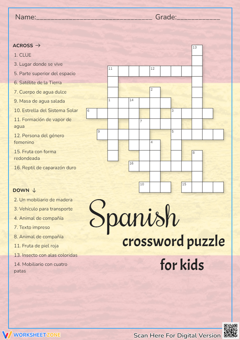 Printable Spanish Crossword Puzzle Worksheets Printable Spanish Crossword Puzzle Worksheets