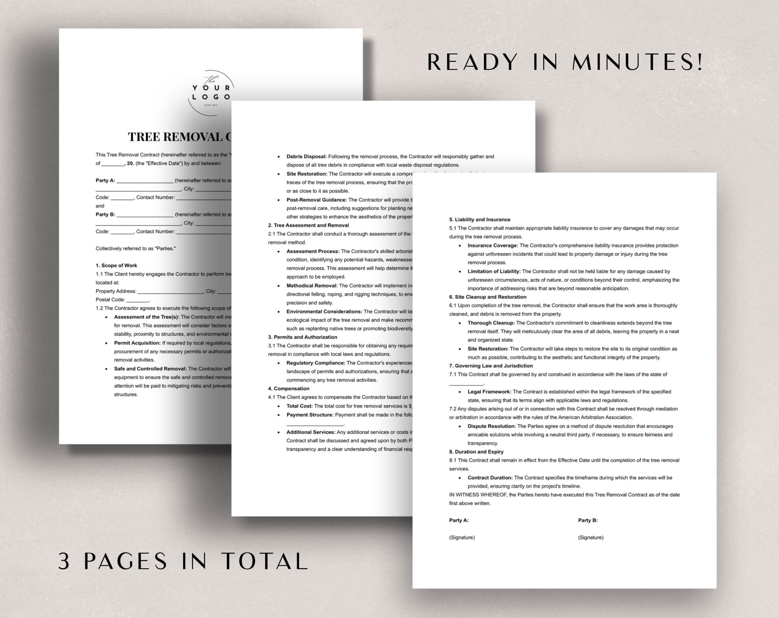 printable tree removal contract template printable tree removal contract template