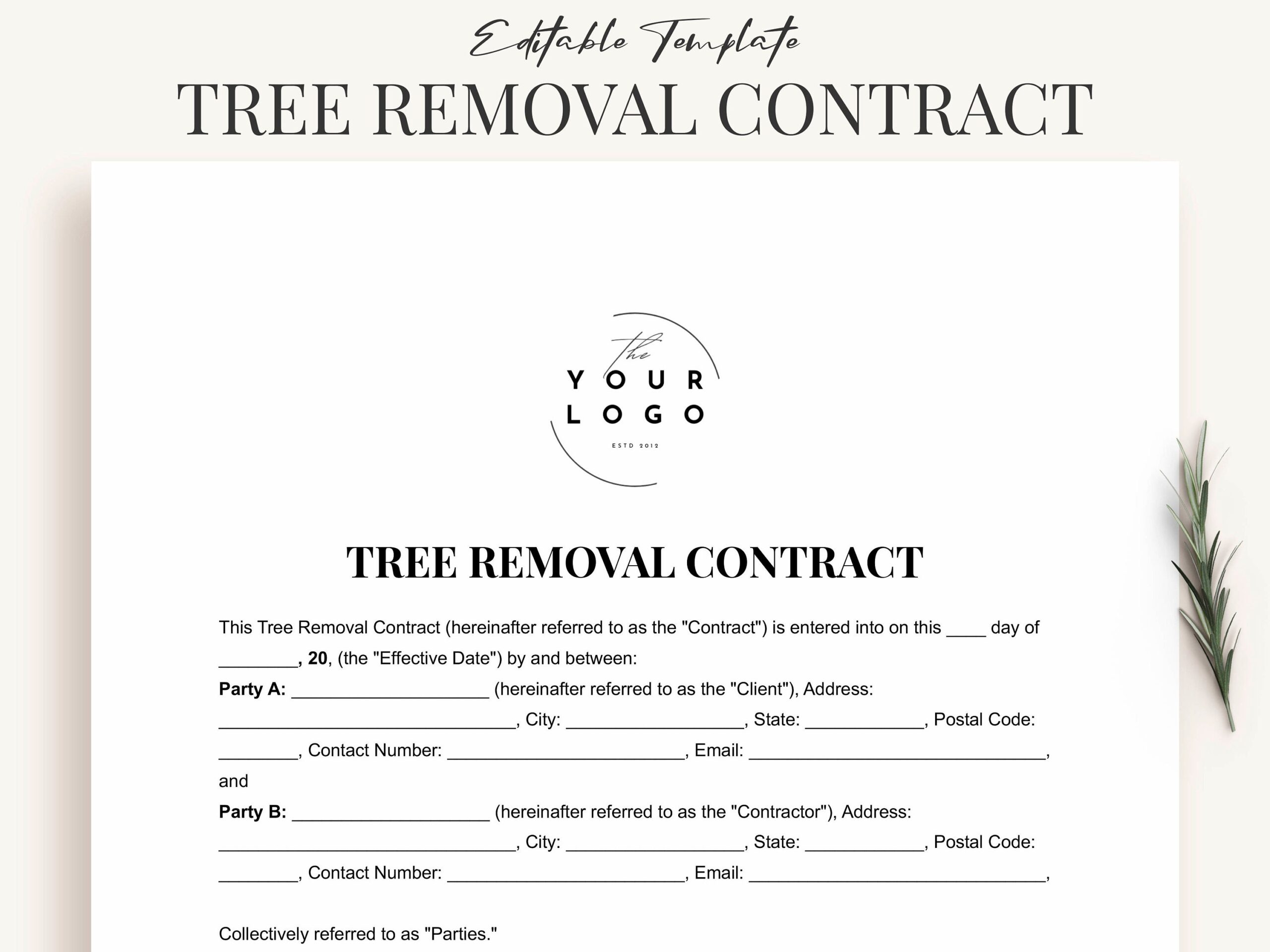 Printable Tree Removal Contract Template Word Customizable PDF Agreement For Tree Removal Etsy Printable Tree Removal Contract Template Word Customizable PDF Agreement For Tree Removal Etsy