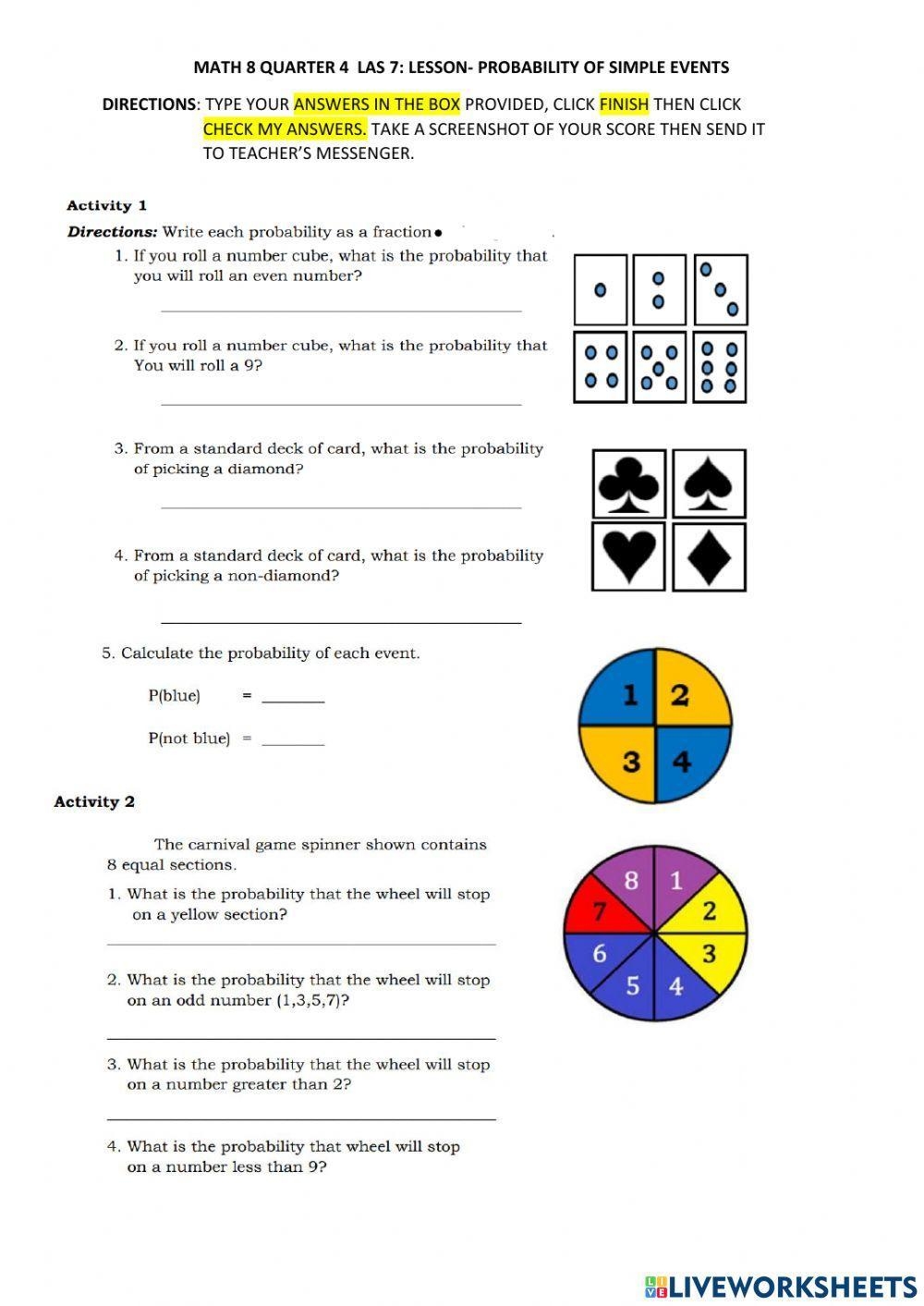 Probability Of Simple Events Chapter 9 Lesson 1 Math 7 Worksheets Library Probability Of Simple Events Chapter 9 Lesson 1 Math 7 Worksheets Library