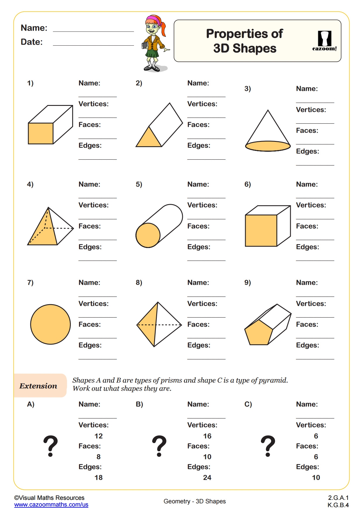 three d shapes worksheets